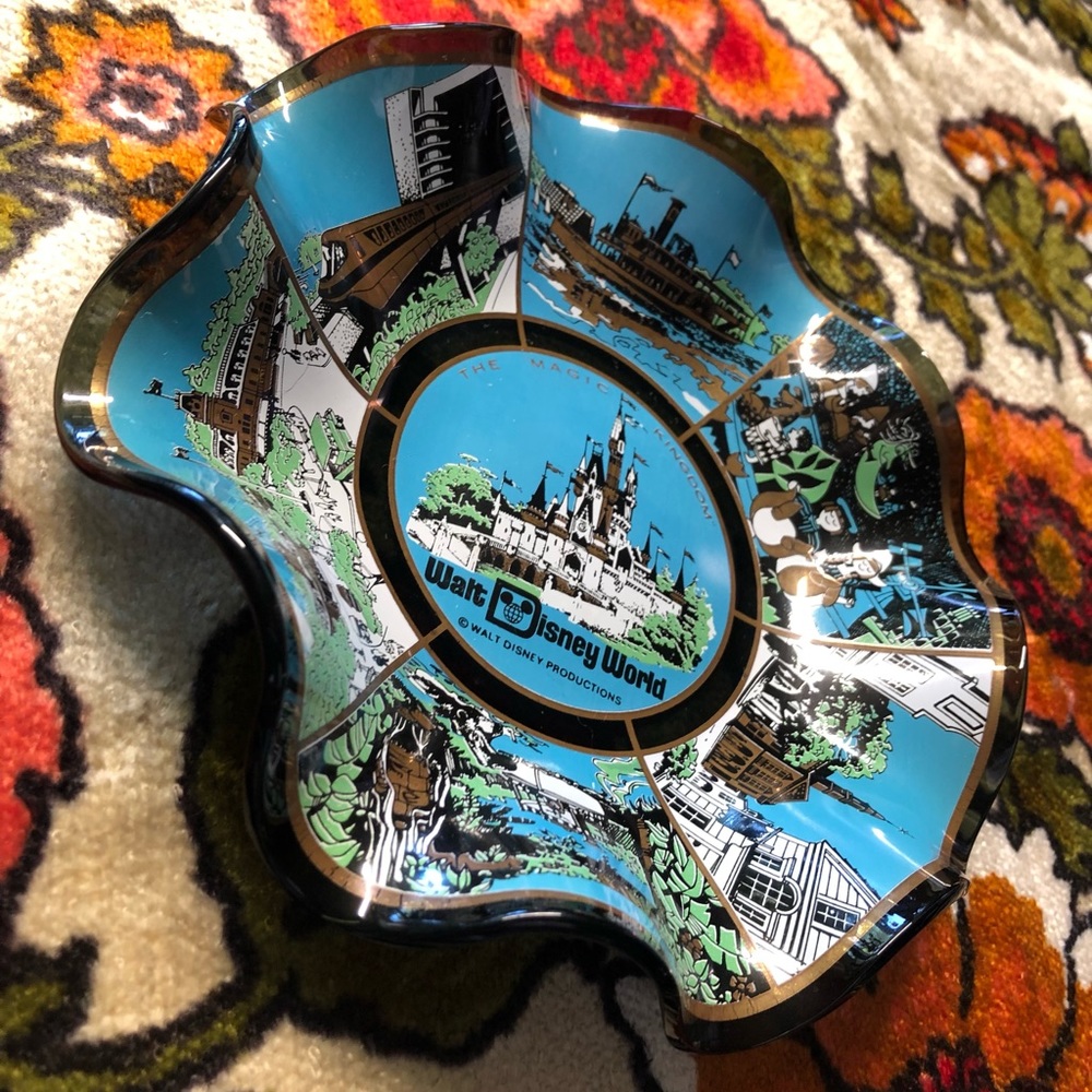 Vintage Walt Disney World Glass Ashtray Trinket Dish Magic Kingdom Early 1970's